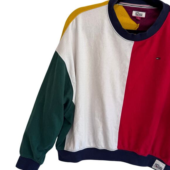 Tommy Hilfiger Denim Colorblock Sweatshirt XS Oversized Fit Retro Pullover - Picture 4 of 9